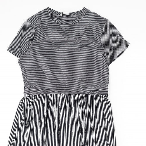 &et Womens Blue Striped Viscose A-Line Size 8 Round Neck Pullover
