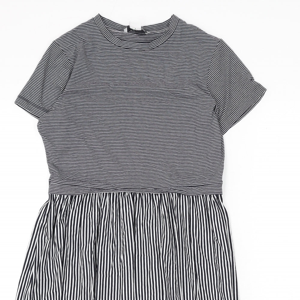 &et Womens Blue Striped Viscose A-Line Size 8 Round Neck Pullover