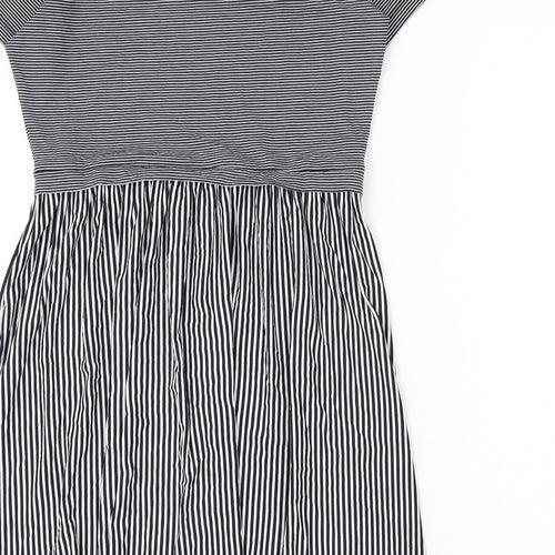 &et Womens Blue Striped Viscose A-Line Size 8 Round Neck Pullover