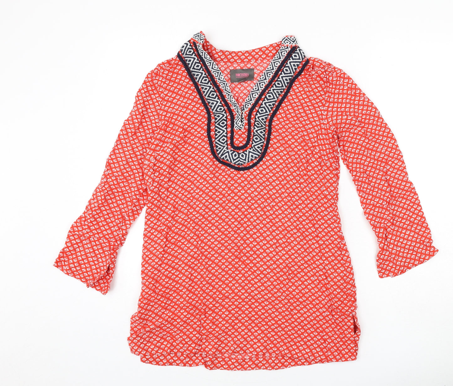 For Cynthia Womens Red Geometric Ramie Cover Up Size M