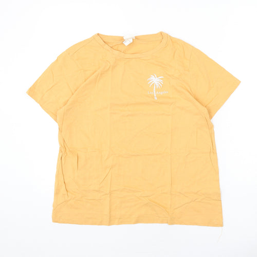 H&M Womens Orange Cotton Basic T-Shirt Size M Round Neck - Los Angeles, Palm Tree