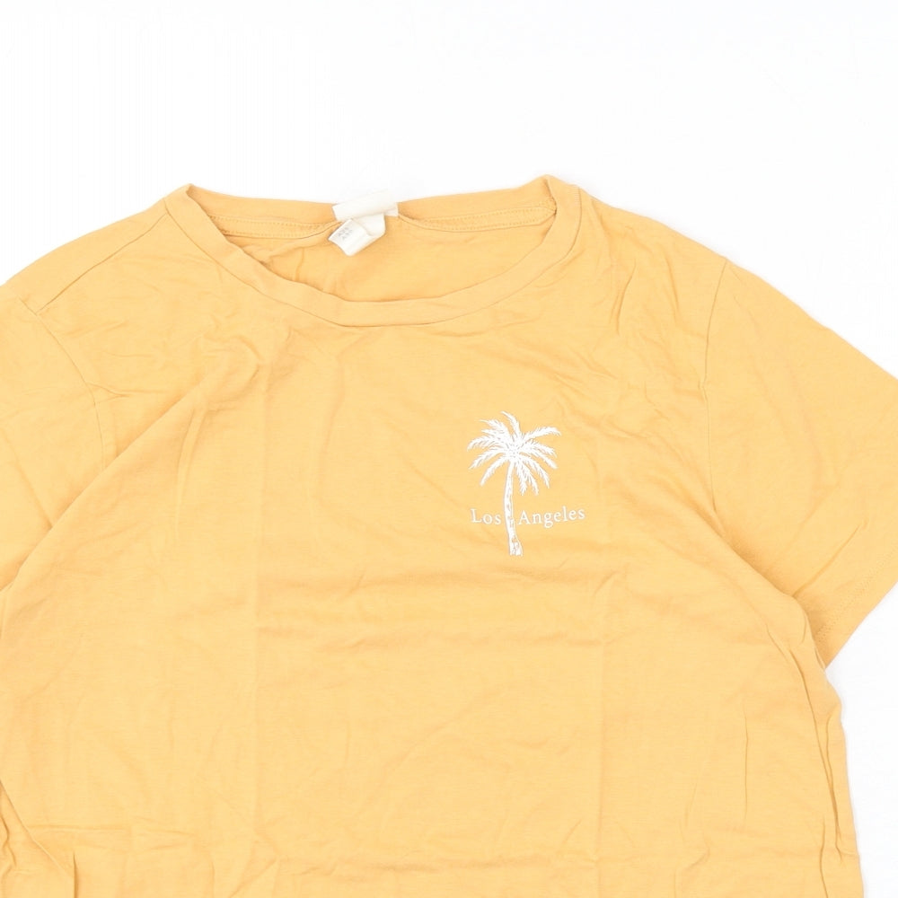 H&M Womens Orange Cotton Basic T-Shirt Size M Round Neck - Los Angeles, Palm Tree