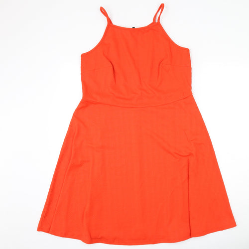New Look Womens Orange Geometric Polyester Skater Dress Size 22 Round Neck Pullover - Zig Zag Pattern