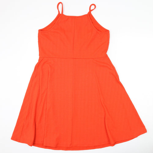 New Look Womens Orange Geometric Polyester Skater Dress Size 22 Round Neck Pullover - Zig Zag Pattern
