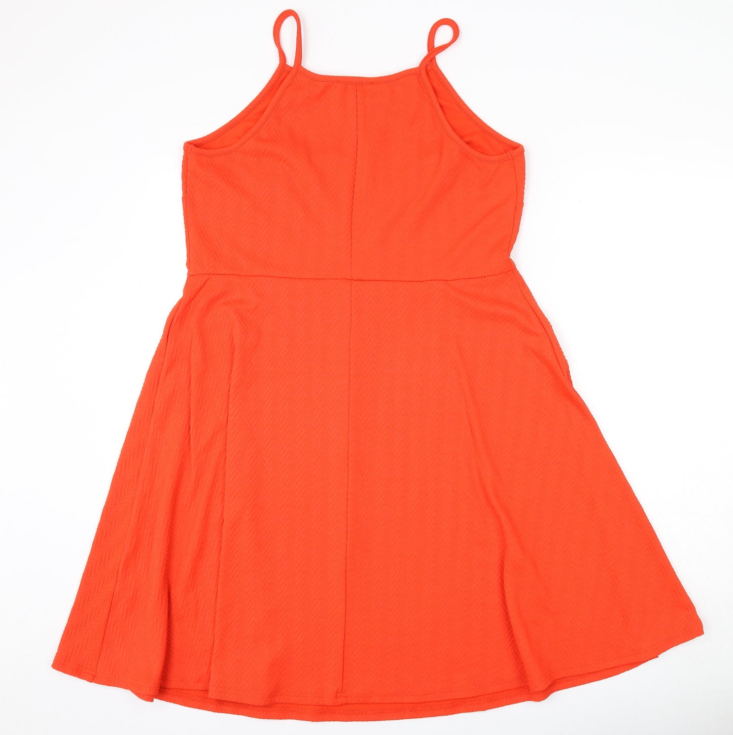 New Look Womens Orange Geometric Polyester Skater Dress Size 22 Round Neck Pullover - Zig Zag Pattern