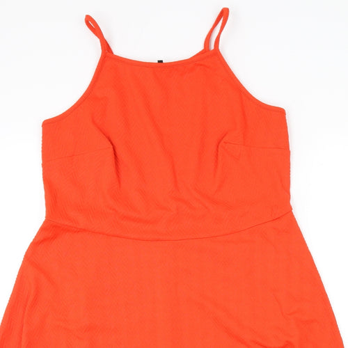 New Look Womens Orange Geometric Polyester Skater Dress Size 22 Round Neck Pullover - Zig Zag Pattern