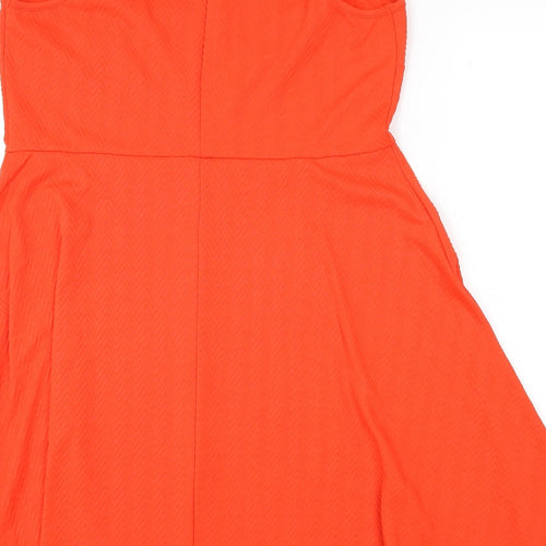 New Look Womens Orange Geometric Polyester Skater Dress Size 22 Round Neck Pullover - Zig Zag Pattern