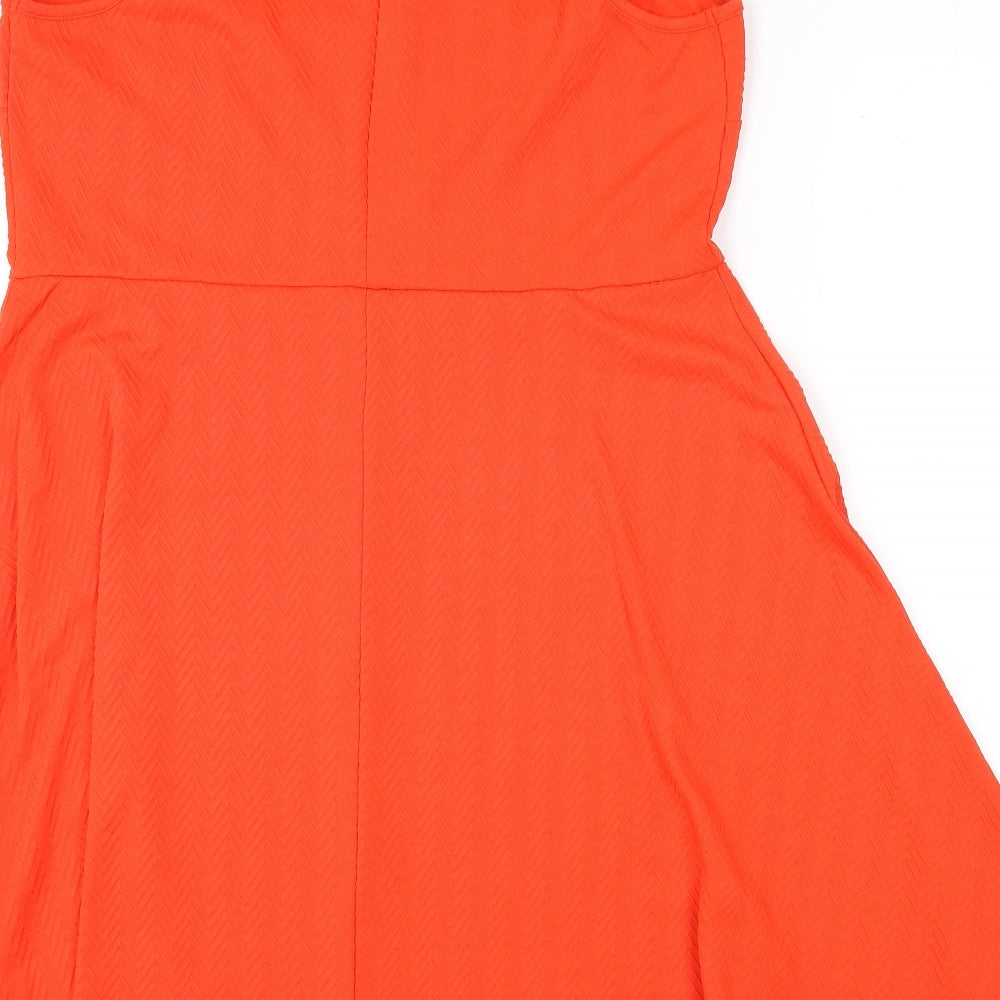 New Look Womens Orange Geometric Polyester Skater Dress Size 22 Round Neck Pullover - Zig Zag Pattern