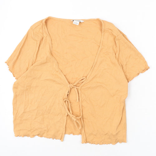 Monki Womens Orange Cotton Cropped T-Shirt Size L V-Neck