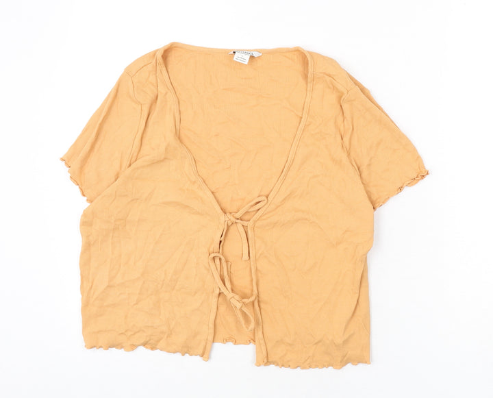 Monki Womens Orange Cotton Cropped T-Shirt Size L V-Neck