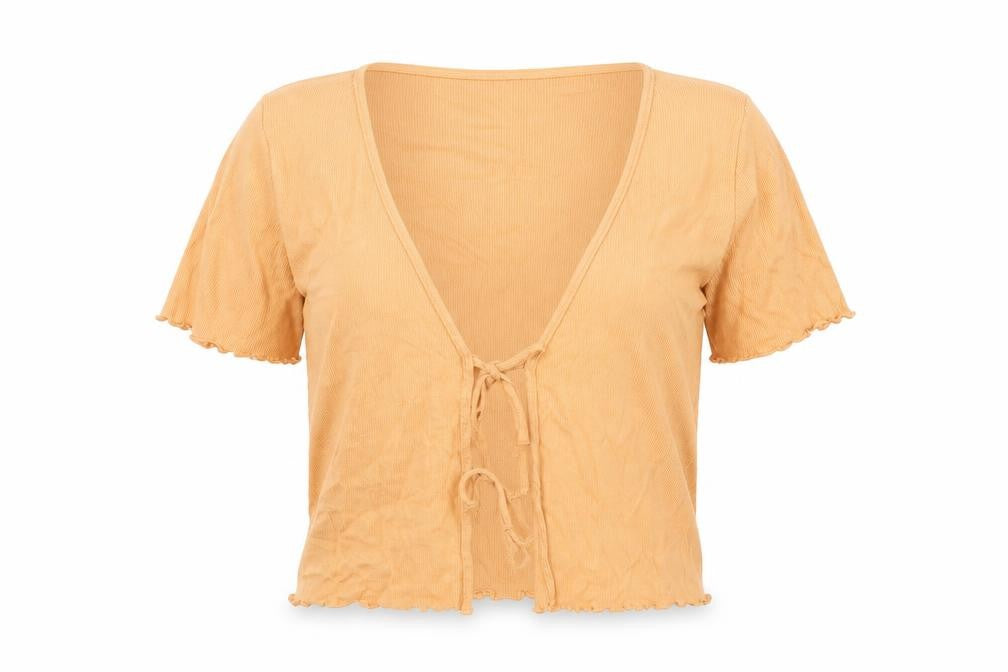 Monki Womens Orange Cotton Cropped T-Shirt Size L V-Neck