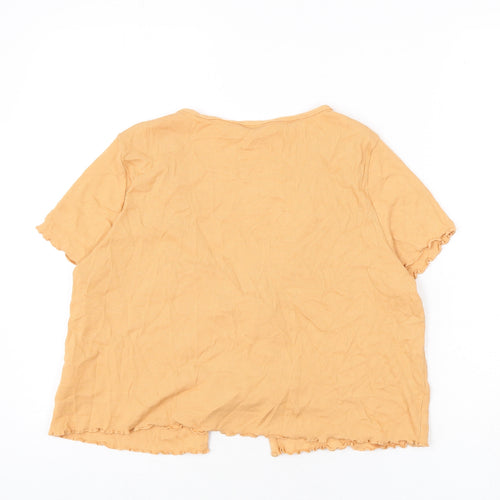 Monki Womens Orange Cotton Cropped T-Shirt Size L V-Neck