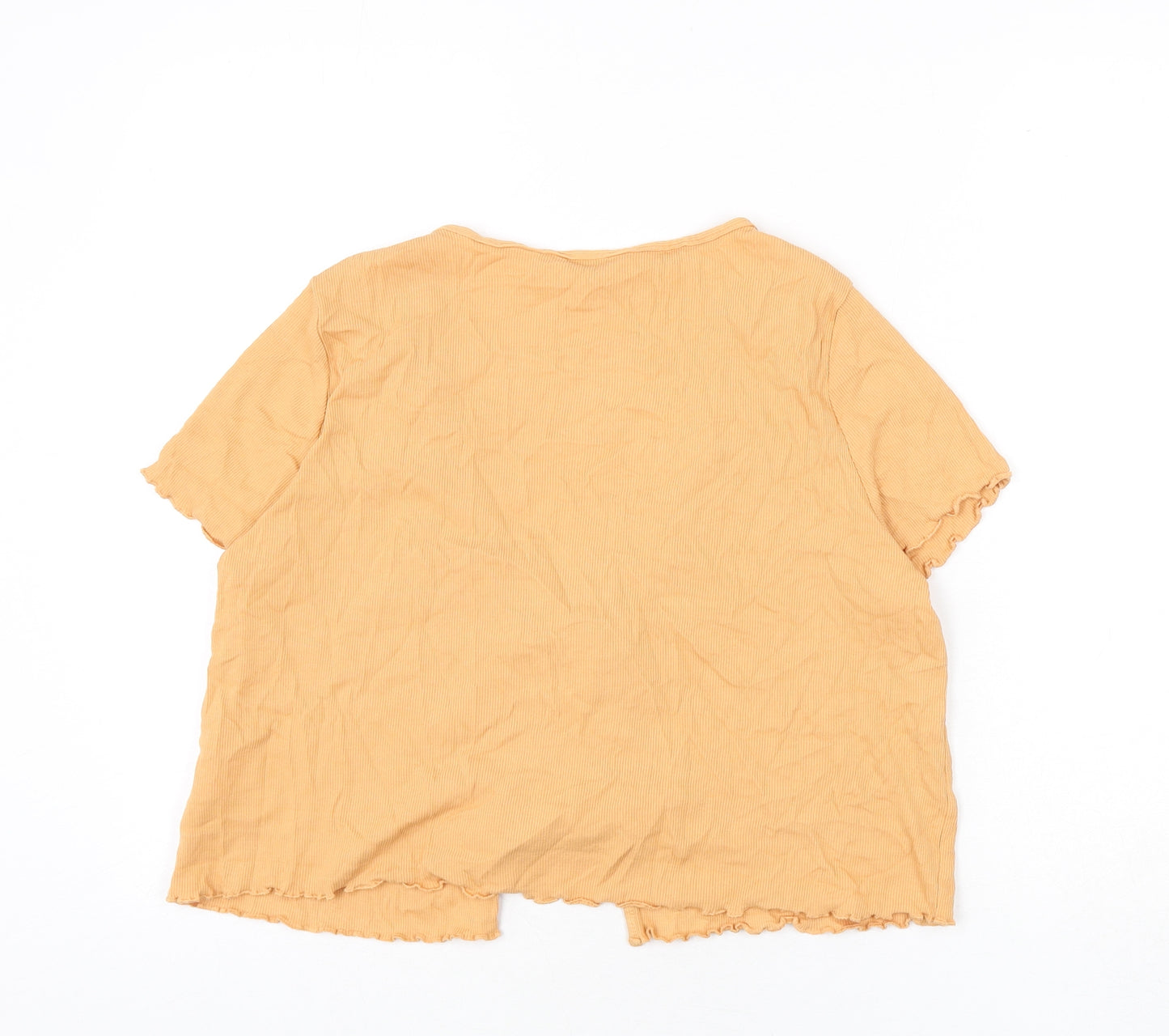 Monki Womens Orange Cotton Cropped T-Shirt Size L V-Neck