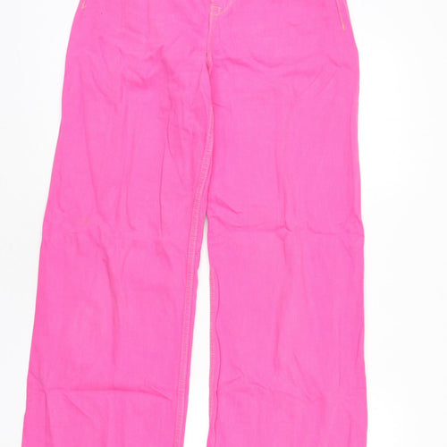 Zara Womens Pink Cotton Wide-Leg Jeans Size 8 L31 in Regular Zip