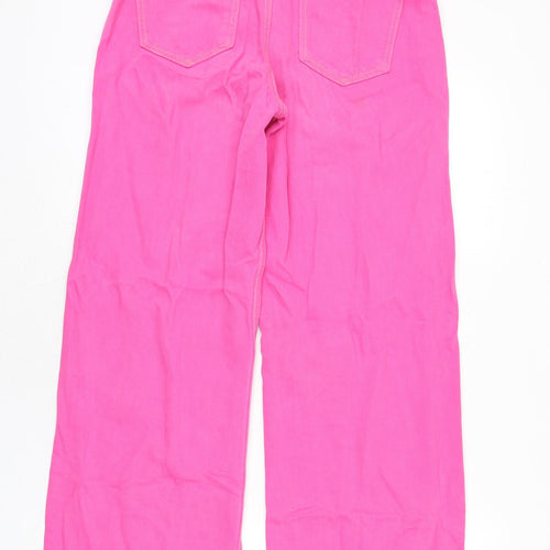 Zara Womens Pink Cotton Wide-Leg Jeans Size 8 L31 in Regular Zip