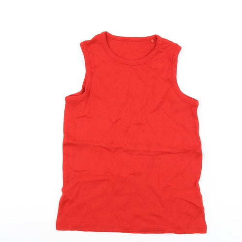 NEXT Girls Red 100% Cotton Basic Tank Size 7-8 Years Round Neck Pullover