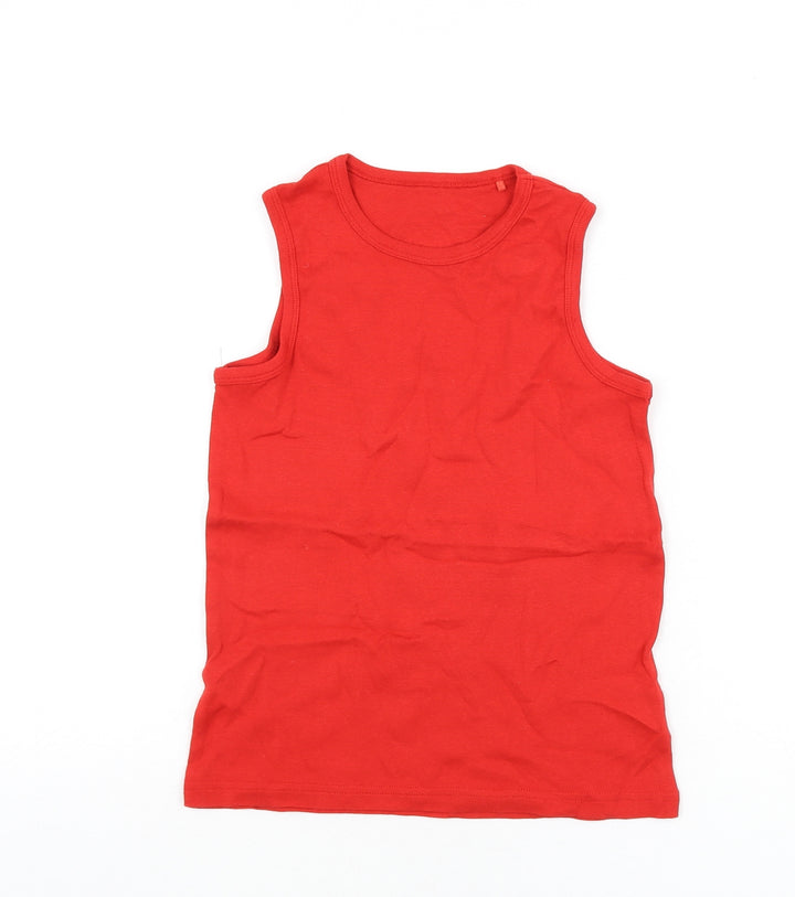 NEXT Girls Red 100% Cotton Basic Tank Size 7-8 Years Round Neck Pullover