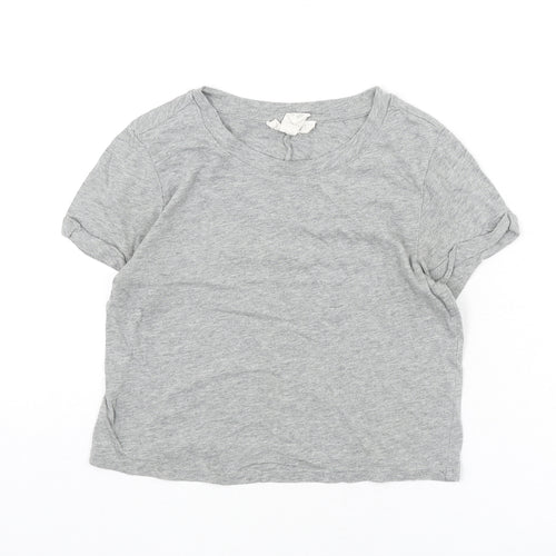 FOREVER 21 Womens Grey Polyester Cropped T-Shirt Size S Round Neck