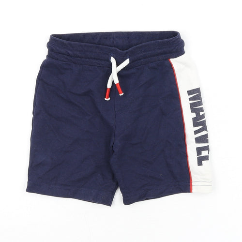 Marvel Boys Blue Cotton Sweat Shorts Size 2-3 Years Regular Drawstring