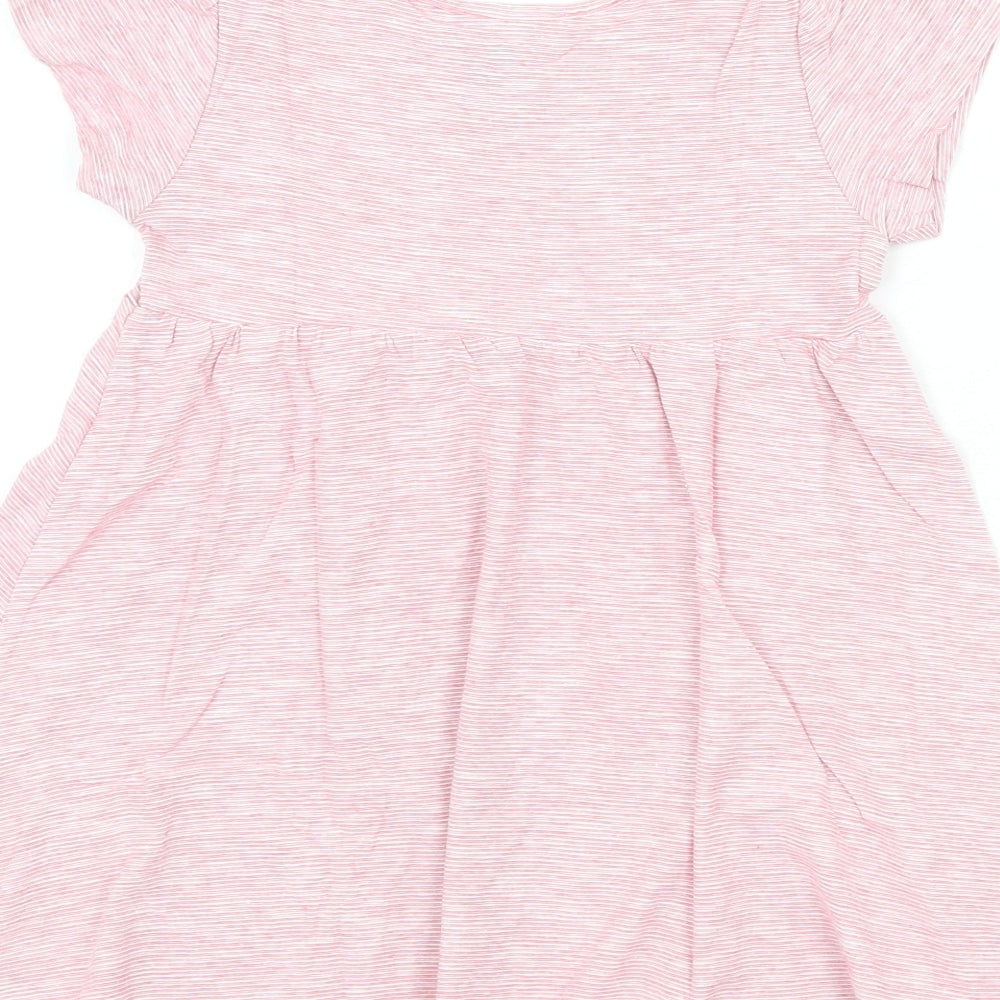 NEXT Girls Pink Striped Cotton A-Line Size 4-5 Years Round Neck Pullover
