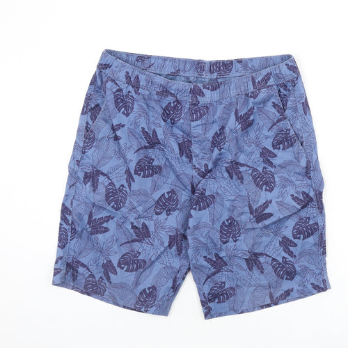 Uniqlo Mens Blue Geometric Cotton Bermuda Shorts Size L L8 in Regular - Leaf Print