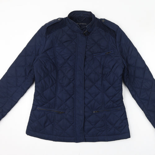 French Connection Womens Blue Quilted Jacket Size 12 Zip - Elbow Pads