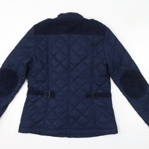 French Connection Womens Blue Quilted Jacket Size 12 Zip - Elbow Pads