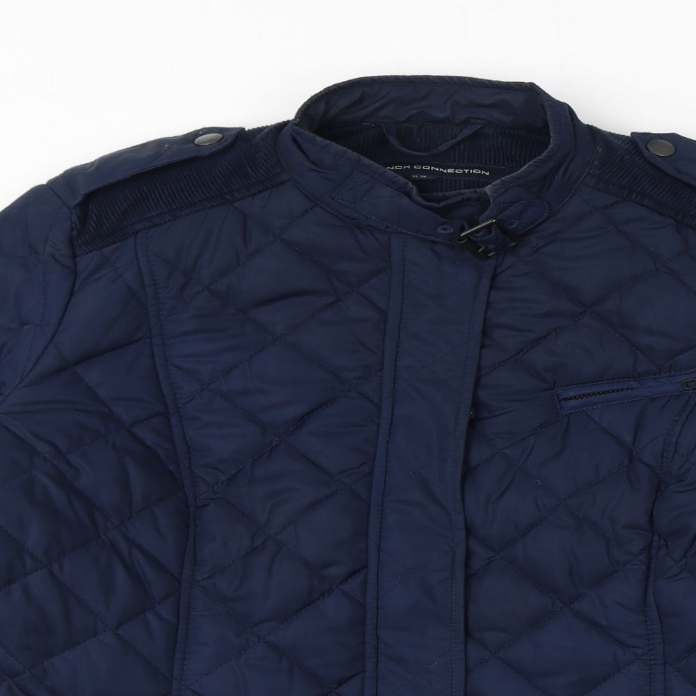 French Connection Womens Blue Quilted Jacket Size 12 Zip - Elbow Pads