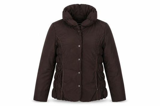 Front view of CMP women’s brown quilted jacket, size UK 10, button