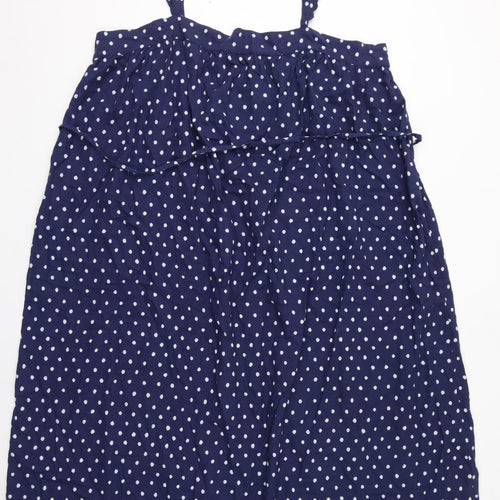 Marks and Spencer Womens Blue Polka Dot Linen A-Line Size 2 Square Neck Pullover - Belted
