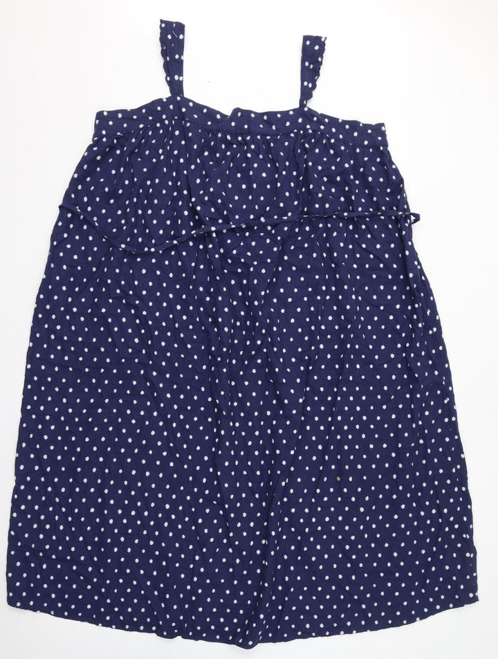 Marks and Spencer Womens Blue Polka Dot Linen A-Line Size 2 Square Neck Pullover - Belted