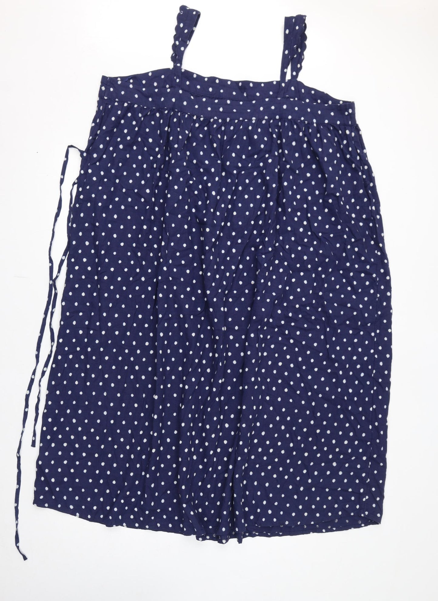 Marks and Spencer Womens Blue Polka Dot Linen A-Line Size 2 Square Neck Pullover - Belted