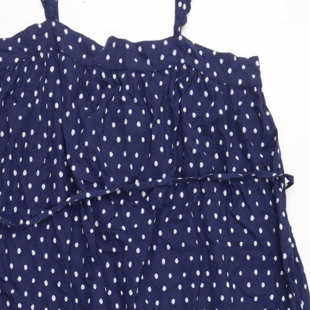 Marks and Spencer Womens Blue Polka Dot Linen A-Line Size 2 Square Neck Pullover - Belted