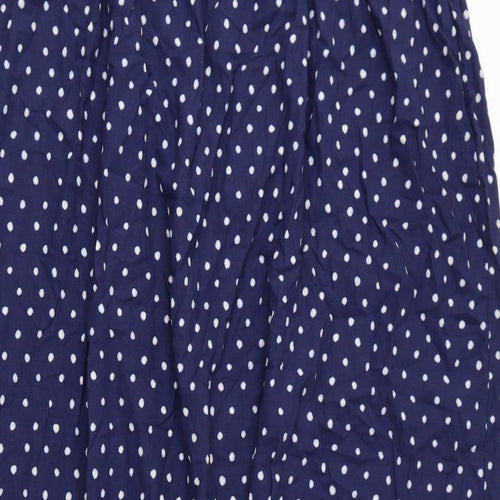 Marks and Spencer Womens Blue Polka Dot Linen A-Line Size 2 Square Neck Pullover - Belted