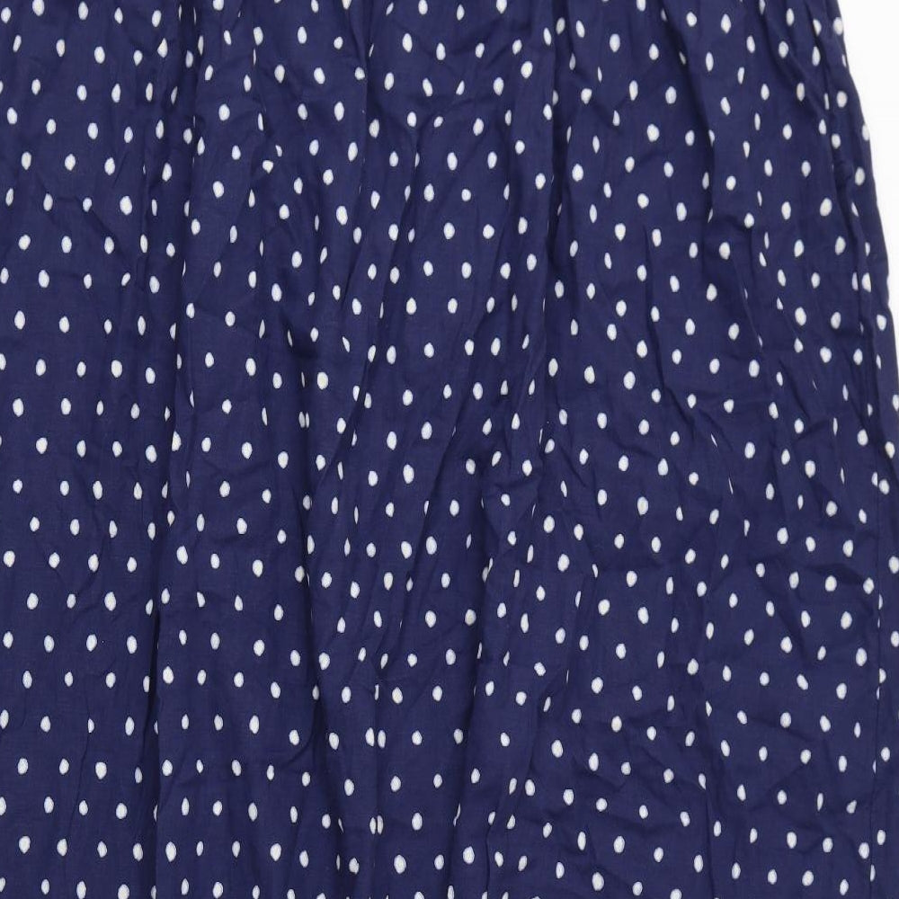 Marks and Spencer Womens Blue Polka Dot Linen A-Line Size 2 Square Neck Pullover - Belted