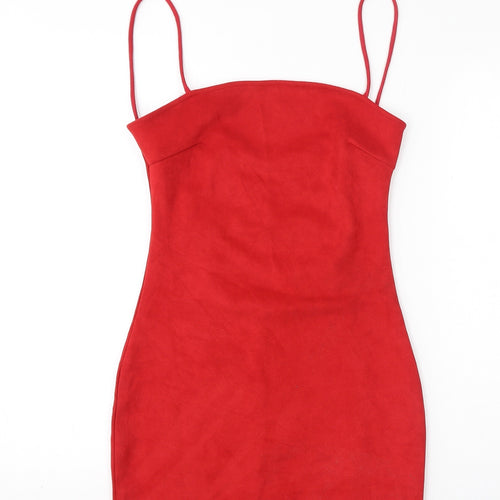 In the Style Womens Red Polyester Bodycon Size 8 Square Neck Pullover - Open Back