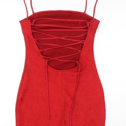 In the Style Womens Red Polyester Bodycon Size 8 Square Neck Pullover - Open Back