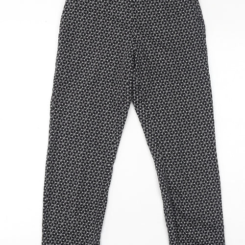 H&M Womens Black Geometric Cotton Trousers Size 6 L26 in Regular Zip