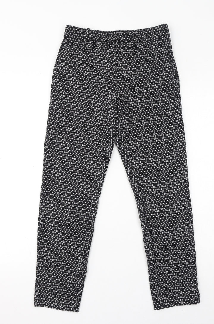 H&M Womens Black Geometric Cotton Trousers Size 6 L26 in Regular Zip