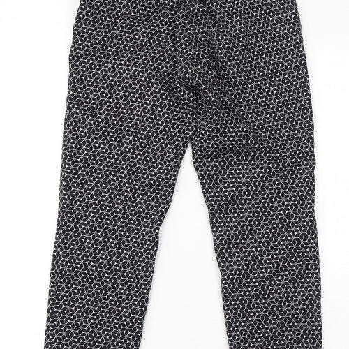 H&M Womens Black Geometric Cotton Trousers Size 6 L26 in Regular Zip