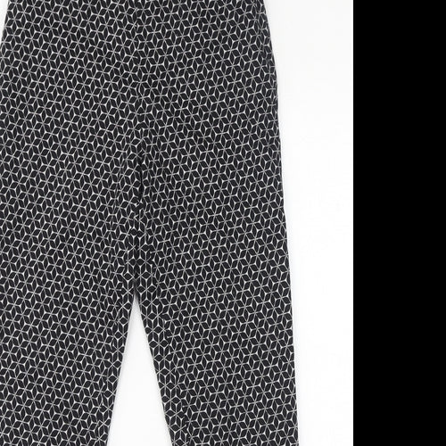 H&M Womens Black Geometric Cotton Trousers Size 6 L26 in Regular Zip