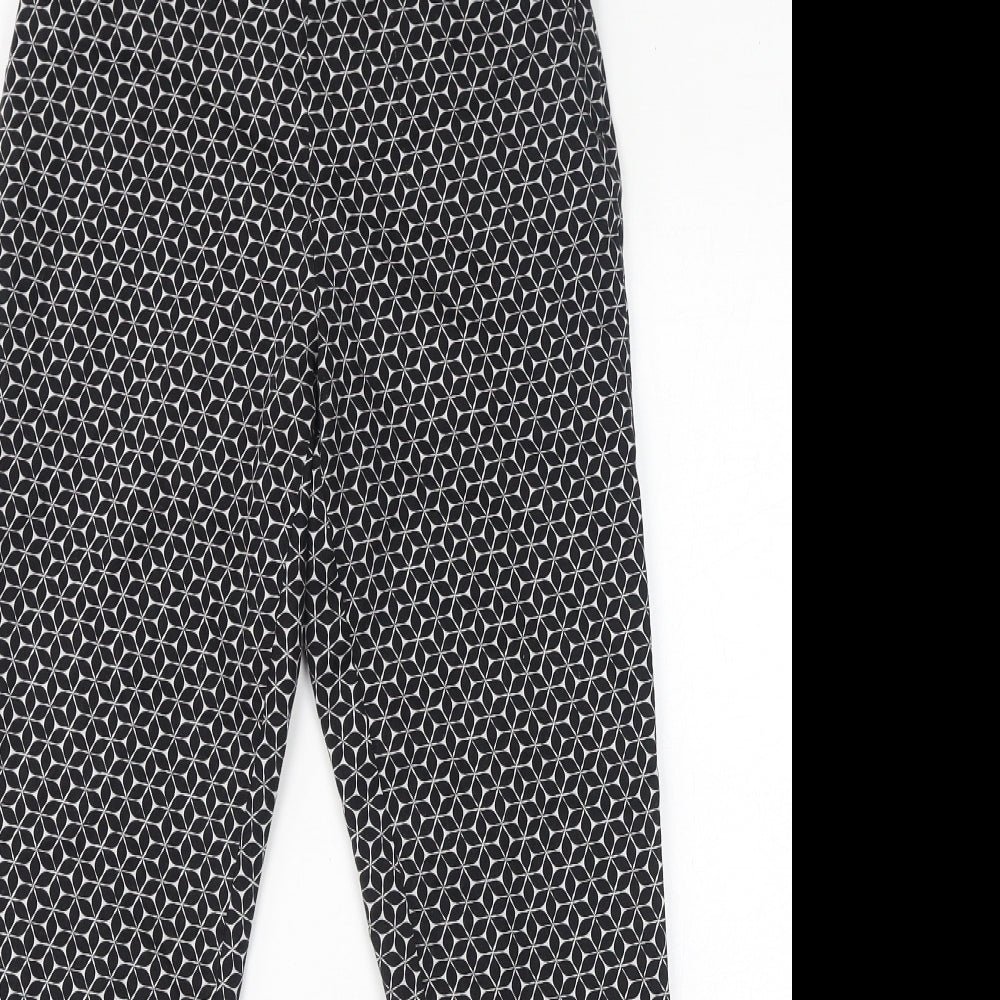 H&M Womens Black Geometric Cotton Trousers Size 6 L26 in Regular Zip