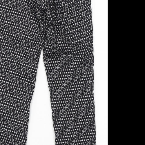 H&M Womens Black Geometric Cotton Trousers Size 6 L26 in Regular Zip
