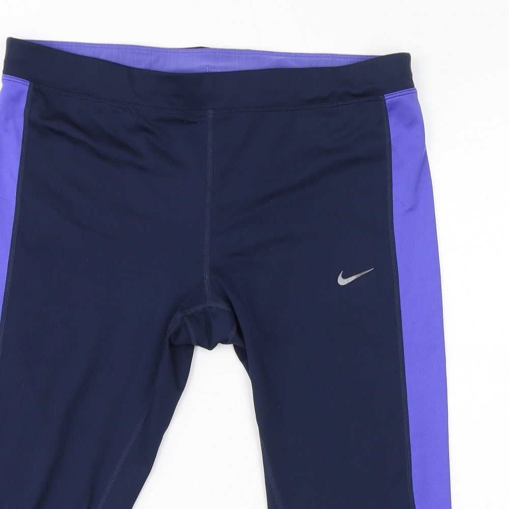 Nike Womens Blue Polyester Cropped Leggings Size XL L20 in - Logo