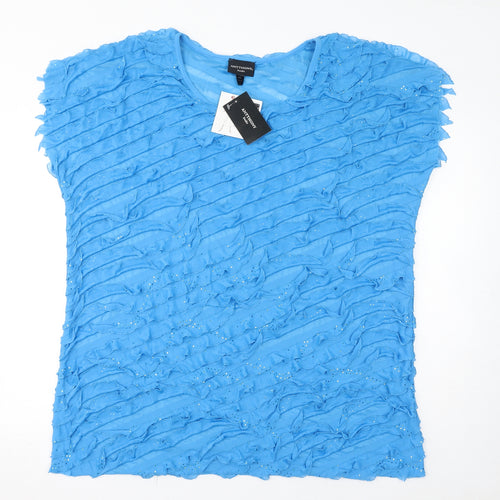 Antthony Womens Blue Polyester Basic T-Shirt Size 3XL Round Neck - Sparkle, Ruffles