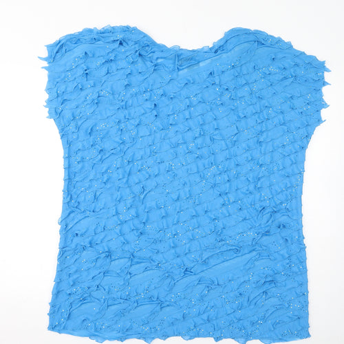 Antthony Womens Blue Polyester Basic T-Shirt Size 3XL Round Neck - Sparkle, Ruffles