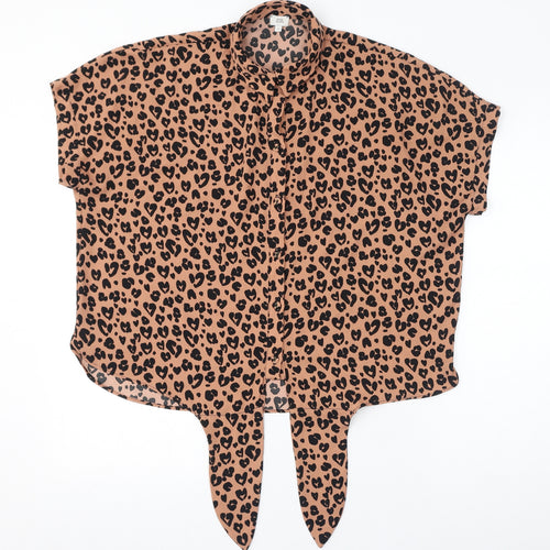 River Island Womens Brown Geometric Polyester Basic Button-Up Size 12 Collared