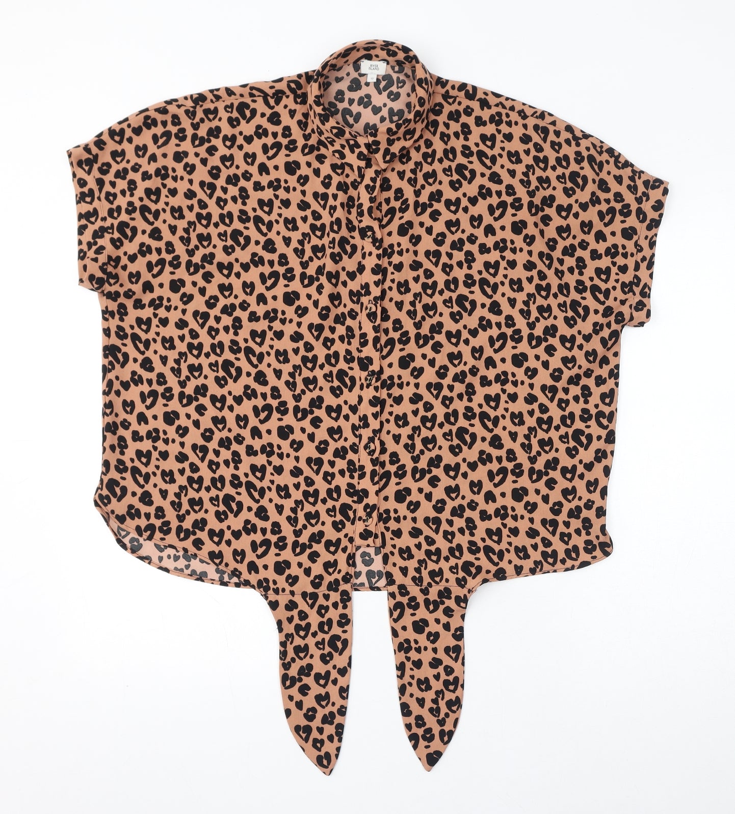 River Island Womens Brown Geometric Polyester Basic Button-Up Size 12 Collared