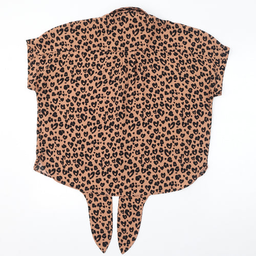 River Island Womens Brown Geometric Polyester Basic Button-Up Size 12 Collared
