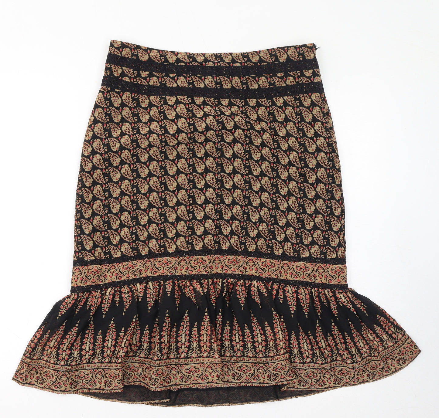 NEXT Womens Brown Geometric Polyester Trumpet Skirt Size 12 Zip - Mesh